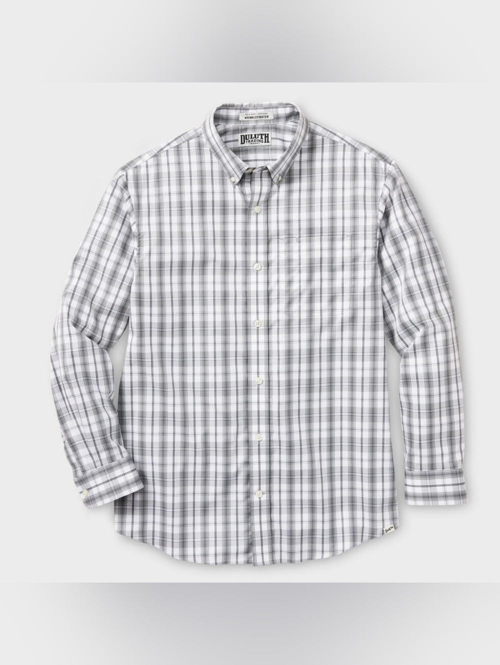 Duluth Trading Co Button-Down Plaid Shirt - White & Gray - STANDARD FIT